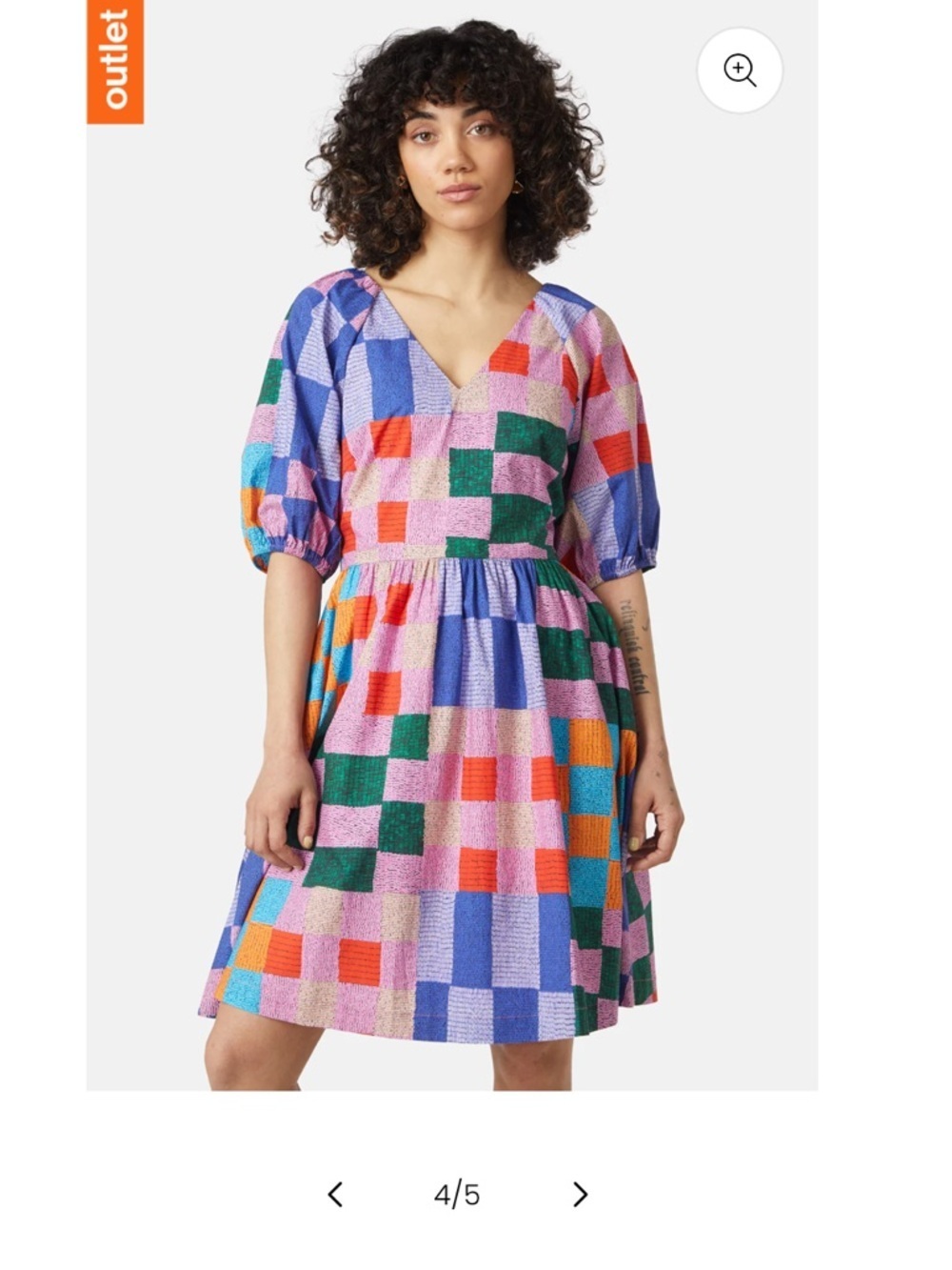 Gorman Patchwork Geometric Organic Cotton Mini Dress Size 18 Puff Sleeve Dress - Picture 3 of 13